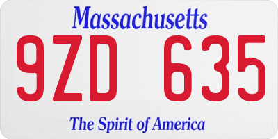 MA license plate 9ZD635