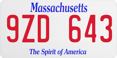 MA license plate 9ZD643