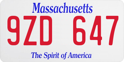 MA license plate 9ZD647