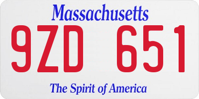 MA license plate 9ZD651