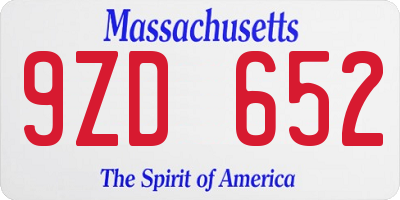 MA license plate 9ZD652