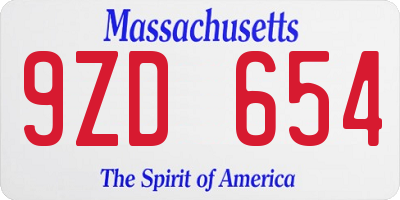 MA license plate 9ZD654