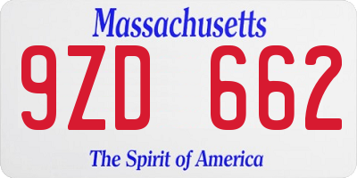 MA license plate 9ZD662