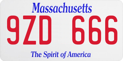 MA license plate 9ZD666