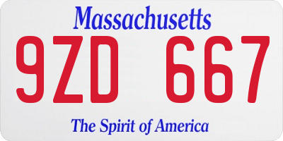 MA license plate 9ZD667