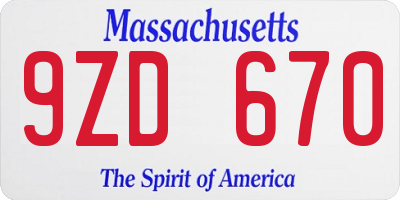 MA license plate 9ZD670