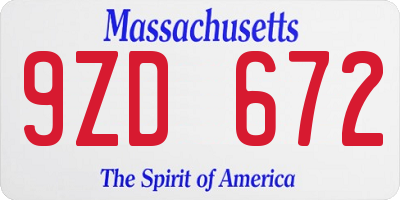 MA license plate 9ZD672