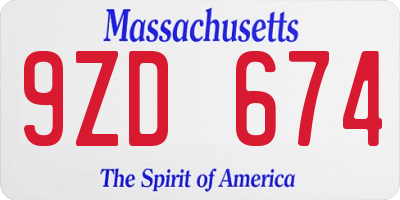 MA license plate 9ZD674