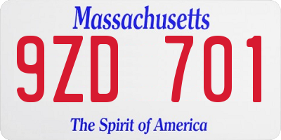 MA license plate 9ZD701