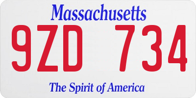 MA license plate 9ZD734