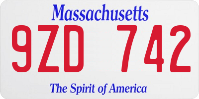 MA license plate 9ZD742