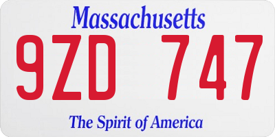 MA license plate 9ZD747