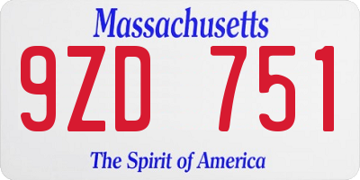 MA license plate 9ZD751