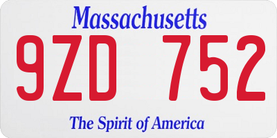 MA license plate 9ZD752