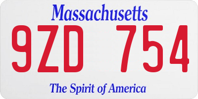 MA license plate 9ZD754
