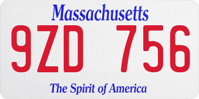 MA license plate 9ZD756