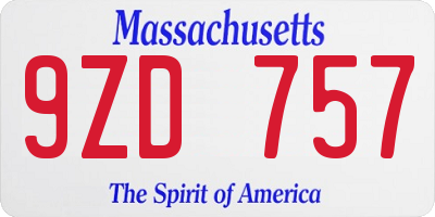 MA license plate 9ZD757