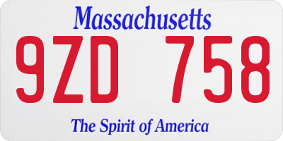 MA license plate 9ZD758