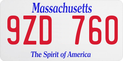 MA license plate 9ZD760
