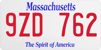 MA license plate 9ZD762