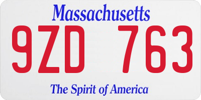 MA license plate 9ZD763