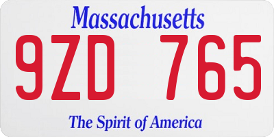MA license plate 9ZD765