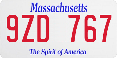 MA license plate 9ZD767