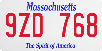 MA license plate 9ZD768