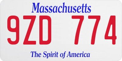 MA license plate 9ZD774