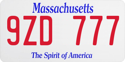 MA license plate 9ZD777