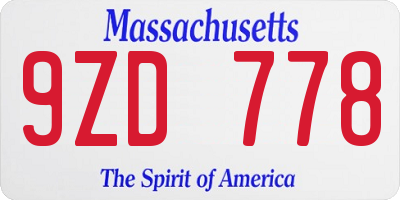 MA license plate 9ZD778
