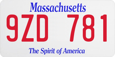 MA license plate 9ZD781