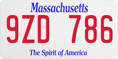 MA license plate 9ZD786