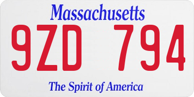 MA license plate 9ZD794