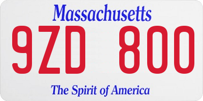 MA license plate 9ZD800