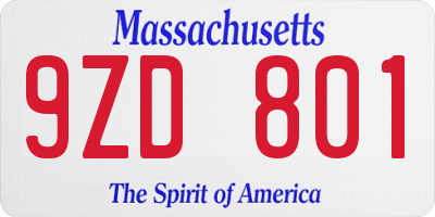 MA license plate 9ZD801