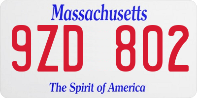 MA license plate 9ZD802