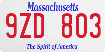 MA license plate 9ZD803
