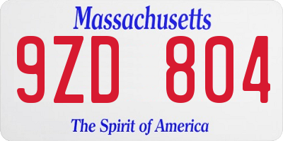 MA license plate 9ZD804