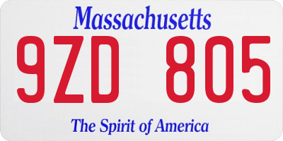 MA license plate 9ZD805