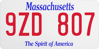 MA license plate 9ZD807