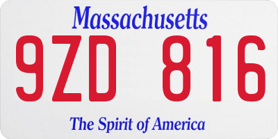 MA license plate 9ZD816