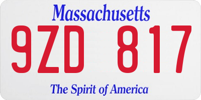 MA license plate 9ZD817