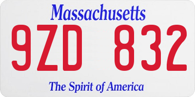MA license plate 9ZD832