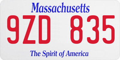 MA license plate 9ZD835