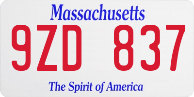 MA license plate 9ZD837