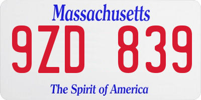 MA license plate 9ZD839