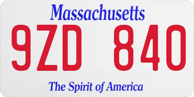 MA license plate 9ZD840