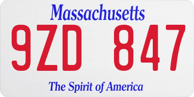 MA license plate 9ZD847