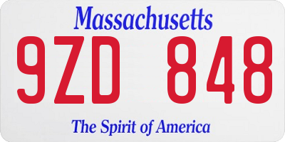 MA license plate 9ZD848